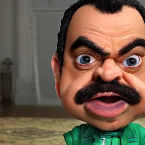 Image similar to beautifully rendered, masterpiece, caricature, claymation, luis guzman as luigi making absurd silly looking faces