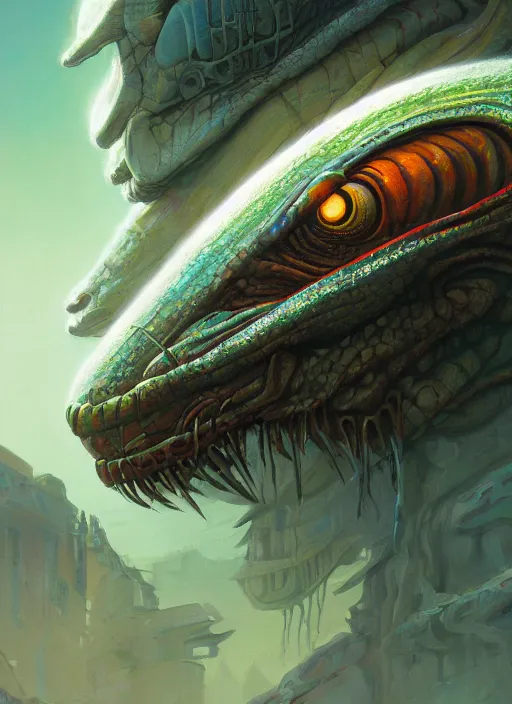 Image similar to close up sci - fi hippie poster art simon stalenhag reptile robot eyes, rainbow fur, elegant, highly detailed, centered, digital painting, concept art, smooth, sharp focus, illustration, artgerm, tomasz alen kopera, peter mohrbacher, donato giancola, joseph christian leyendecker, wlop, frank frazetta