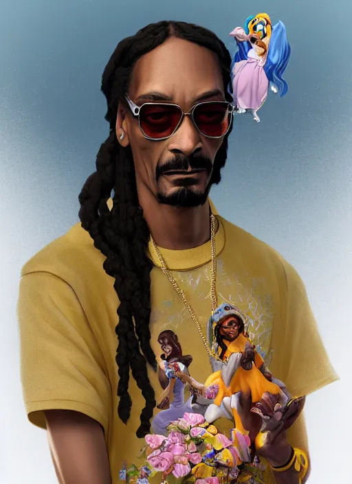 Prompt: snoop dogg is a disney princess, hyper detailed, digital art, trending in artstation, cinematic lighting, studio quality, smooth render, unreal engine 5 rendered, octane rendered, art style by klimt and nixeu and ian sprigger and wlop and krenz cushart.