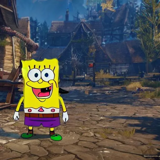 Image similar to Spongebob in The Witcher 3, gameplay, 8k, HD