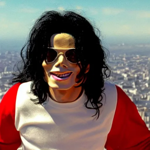 Image similar to old Michael Jackson recording music video in top of the Eiffel Tower, 4k 2022