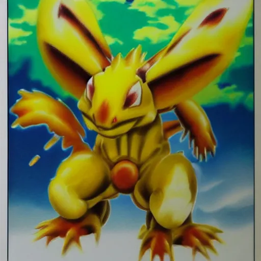 Prompt: “a Ken Sugimori airbrush painting of Agumon”