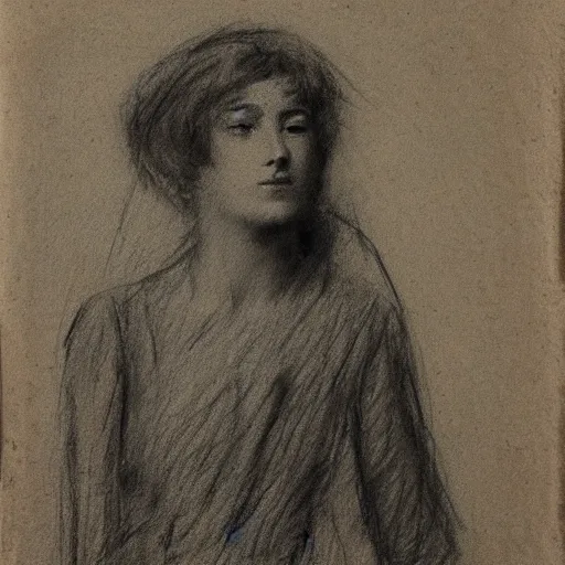 Image similar to a young woman, blonde, thin, by alfred stevens, charcoal