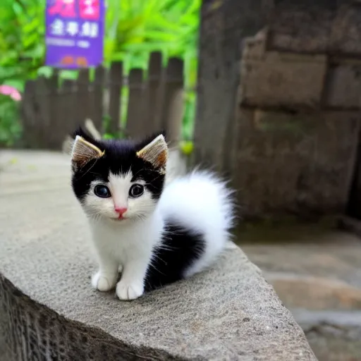 Prompt: a cute kitten in liuqiu island