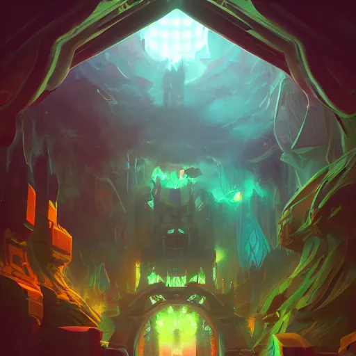 Prompt: psychedelic cyberpunk entrance to Mount Olympus, magical atmosphere, by Renato muccillo and Andreas Rocha and Johanna Rupprecht, trending on artstation, dofus colors, wakfu colors,