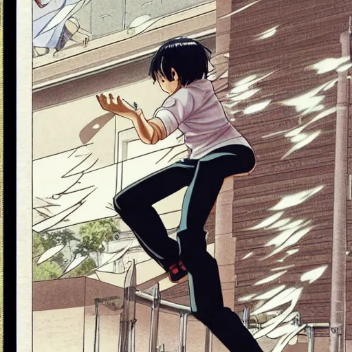 Prompt: parkour < / w > nazo no kanojo x by ueshiba riichi illustration, highly detailed