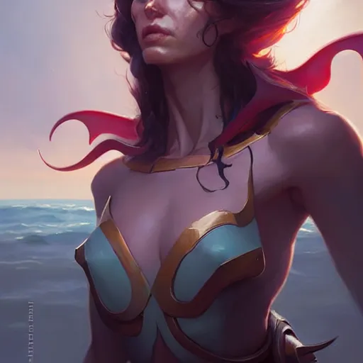 Image similar to a portrait of a powerful humanoid shark - woman, by mandy jurgens and pete mohrbacher and and greg rutkowski, detailed facial features, fantasy, d & d, key art