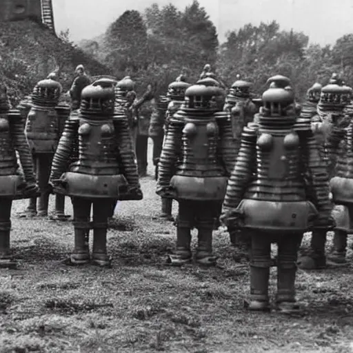 Image similar to a wwii photograph of a dalek brigade