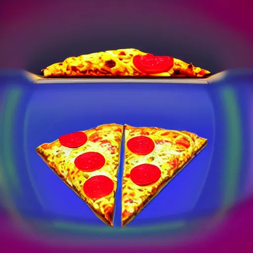 Prompt: a slice of pizza floating in an isolation tank, product photography, digital art; neon