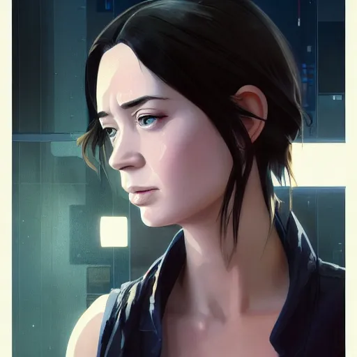 Image similar to emily blunt portrait as manga girl, realistic shaded perfect face, fine details. anime. realistic shaded lighting poster by ilya kuvshinov katsuhiro otomo ghost - in - the - shell, magali villeneuve, artgerm, jeremy lipkin and michael garmash and rob rey