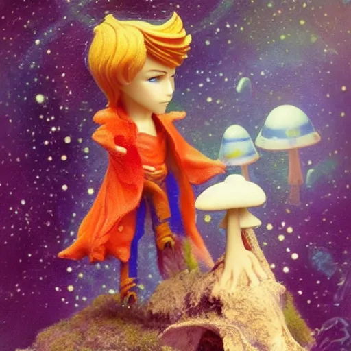 Image similar to magic mushroom, david bowie, nendroid, gaston bussiere style