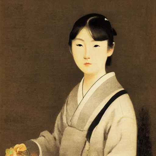 Prompt: Portrait of a japanese young lady, Rim Lighting, Lantern, by Camille Corot