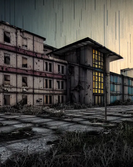 Image similar to a beautiful ultradetailed render of patio industrial architecture architecture unfinished building abandoned urbex city building nature by banksy, tundra cosmic bladerunner 2 0 4 9 at night nightsky myst postcyberpunk azeroth sunset thermal vision forest infrared san andreas, archdaily, wallpaper, highly detailed, trending on artstation.