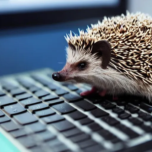 Prompt: A hedgehog coding at a computer