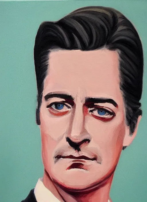 Prompt: portrait of kyle maclachlan as dale cooper by helene delmaire