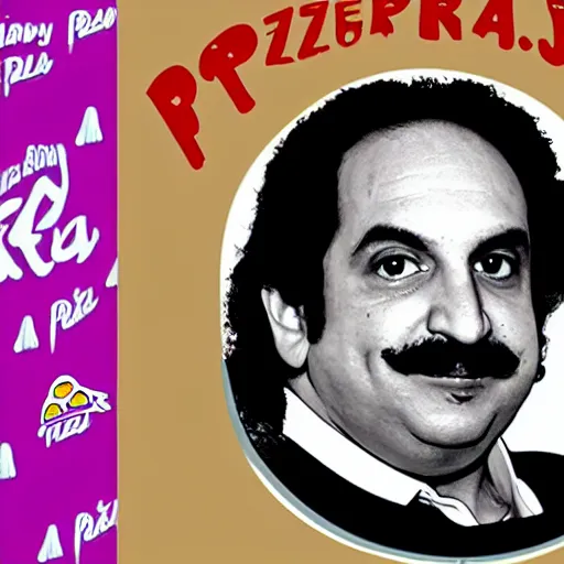 Prompt: ron jeremy in the logo of a pizza parlour