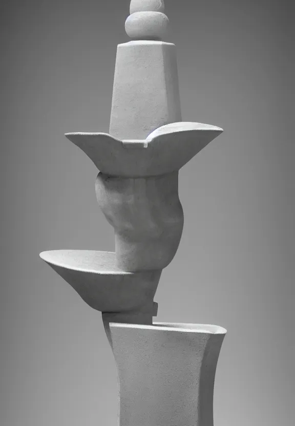 Prompt: a packshot of fountain ( fontaine ) readymade by marcel duchamp, archival pigment print, 1 9 2 0, conceptual art, white, grey, gray, underexposed grey, hues of subtle grey, ready - made, studio shoot, studio lighting