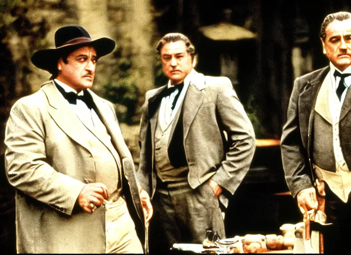 Prompt: film still of John Goodman!!!! as Vito Corleone in The Godfather 1972