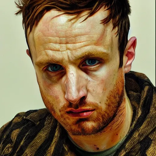 Image similar to high quality high detail painting by lucian freud, hd, portrait jesse pinkman