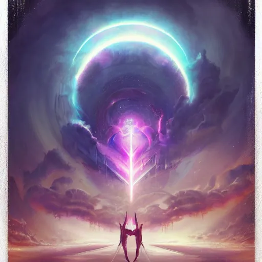 Prompt: synthwave stargate in a brain cloud of thunderstorm dreams by peter mohrbacher and emmanuel shiu and martin johnson heade and bastien lecouffe - deharme