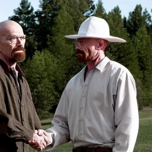 Image similar to walter white and jesus shaking hands