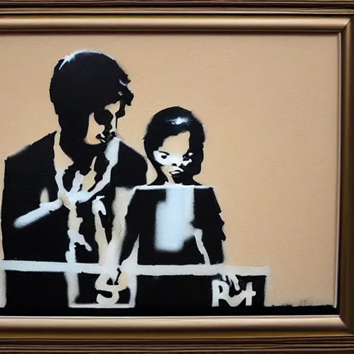 Prompt: banksy art addict painting on canvas