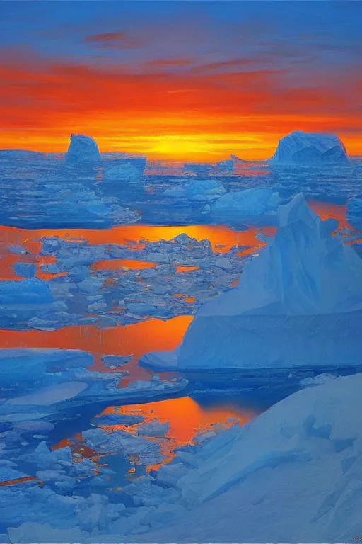 Prompt: sunset over antartica by victor nizovtsev