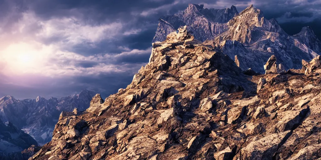 Image similar to the top of a mountain, epic composition, epic lighting, detailed and intricate image, cinematic, 4K