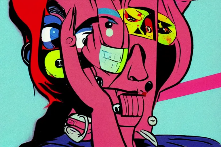 Image similar to a person with a weird face, cyberpunk art by jamie hewlett, featured on dribble, funk art, pop art, seapunk,