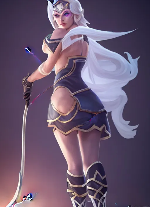 Prompt: ashe, from league of legends, shooting arrows with a silver bow, wearing nurse costume, white skirt, hyper detailed, digital art, trending in artstation, cinematic lighting, studio quality, smooth render, unreal engine 5 rendered, octane rendered, art style by klimt and nixeu and ian sprigger and wlop and krenz cushart