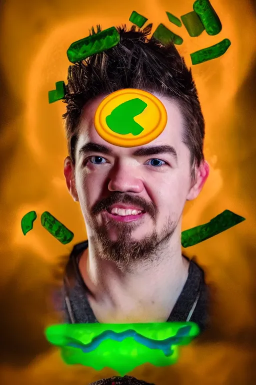 Image similar to 📷 jacksepticeye head out of soup, made of food, head portrait, dynamic lighting, 4 k