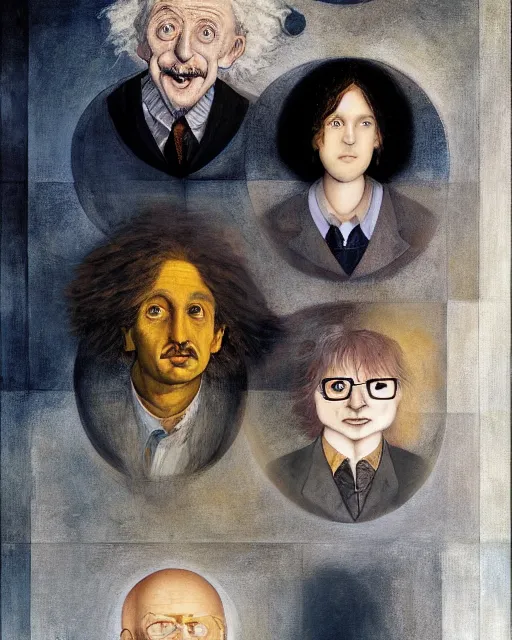 Image similar to Portrait Isaac Newton Stephen Hawking Albert Einstein by charlie bowater elina brotherus greg rutkowski Dan Witz paul klee jamie wyeth victo ngai