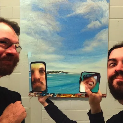 Image similar to a selfie taken at the end of the world, painting