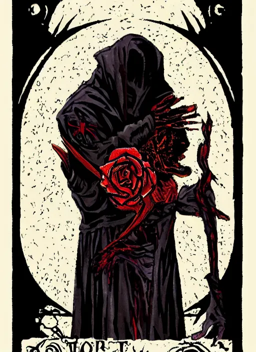 Image similar to tarot card :: horror :: vampire :: blood and roses :: by Yurtsev and Darkchylde