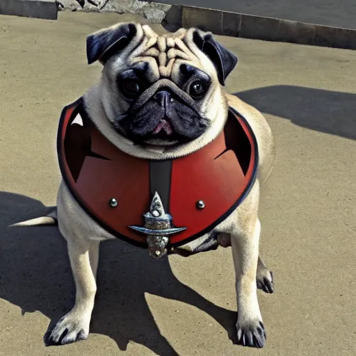 Image similar to A warrior pug with armor and a sword