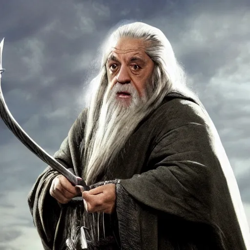 Image similar to Danny Devito as Gandalf the Grey, film still from Lord of the Rings movie, detailed, 4k