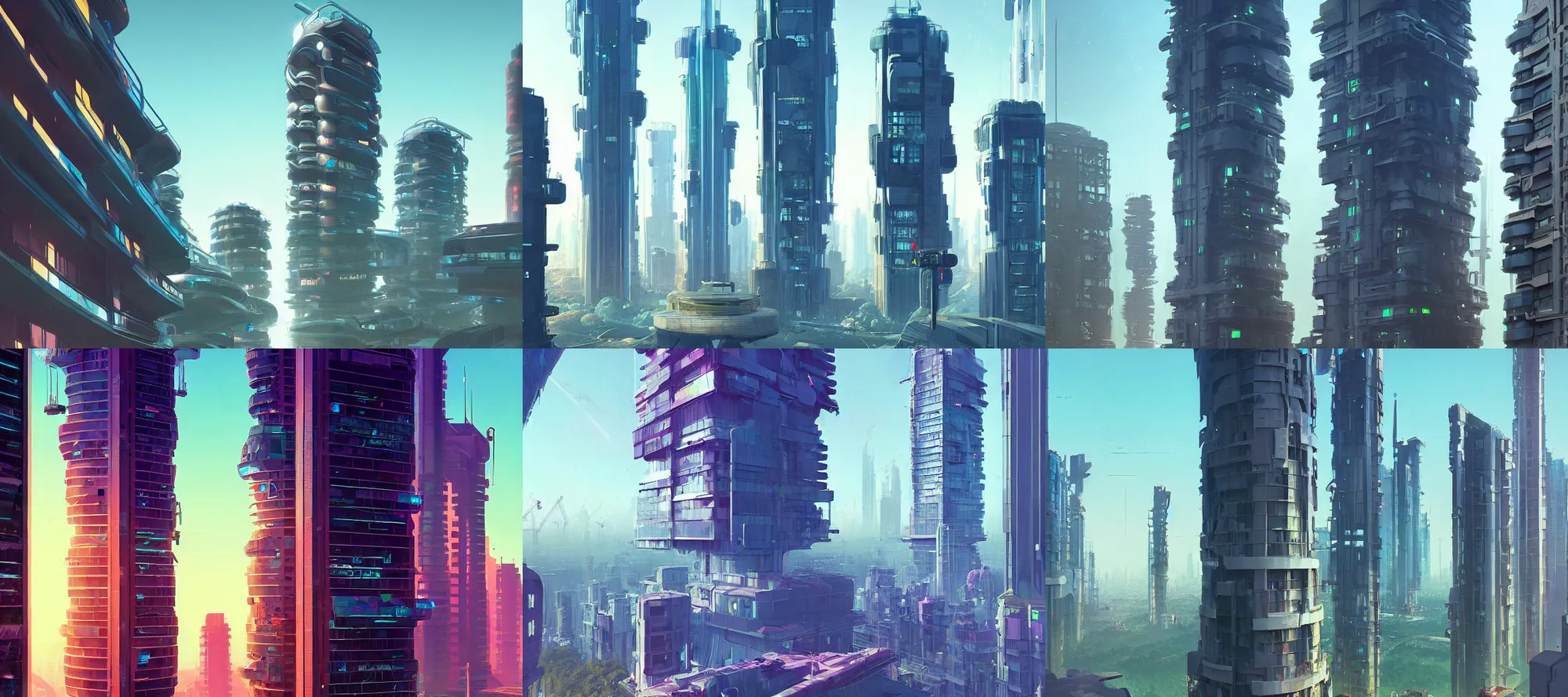 4K, cyberpunk, city, futuristic, cityscape, building, skyscraper, digital  art, mechs