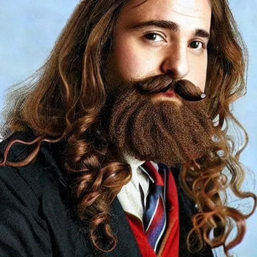 Image similar to hermione granger with a full beard and mustache