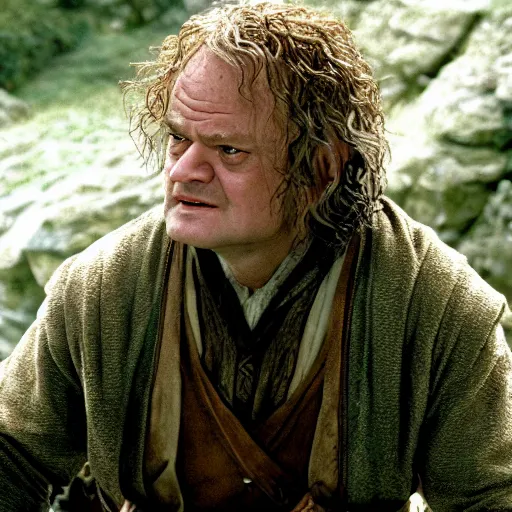 Prompt: kelsey grammar as a hobbit in lord of the rings, 4 k hd film still