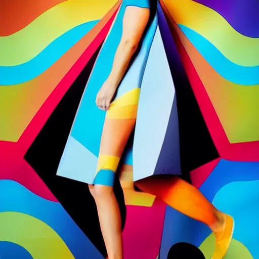 Image similar to geometric colorful smooth shapes rendered as a fashion photo