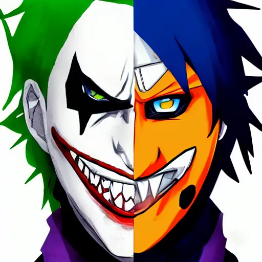 Image similar to Joker looks like Naruto, Joker as Naruto, high quality art, artbreeder, artstation