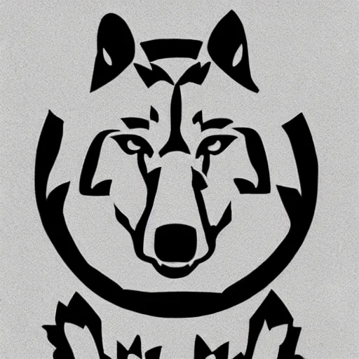 Image similar to concept tattoo design, stencil, bear, wreath surrounding wolf