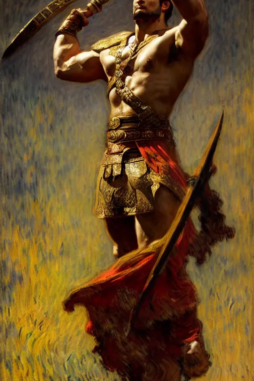 Image similar to henry cavill as a warrior, painting by gaston bussiere, craig mullins, j. c. leyendecker, claude monet