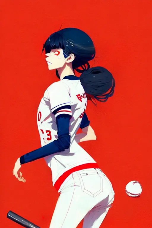 Image similar to a ultradetailed beautiful panting of a stylish girl in a baseball jersey, by conrad roset, greg rutkowski and makoto shinkai, trending on artstation