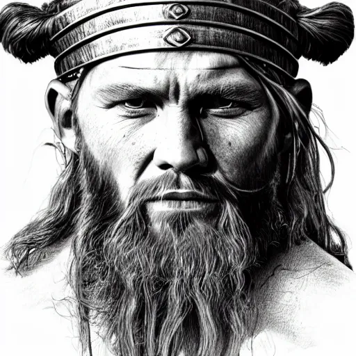 Image similar to highly detailed drawing of a portrait of a viking man, hyperrealistic, photorealistic, artstyle, highly detailed, sharp