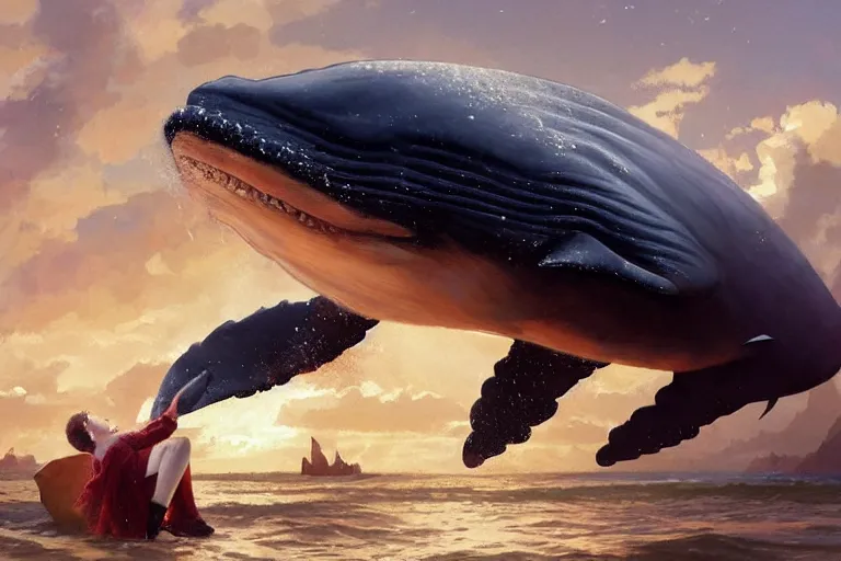 Prompt: a whale who loves patrick mahomes by greg rutkowski, rossdraws, gil elvgren, enoch bolles, anime, very coherent