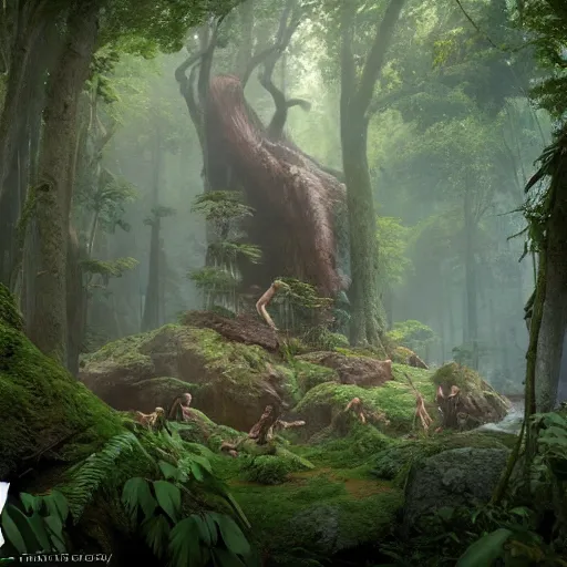 Prompt: tarzan in the forest ,Greg Rutkowski,trending on artstation,Thomas Kinkade,3d octane render,Light and shadow, High detail