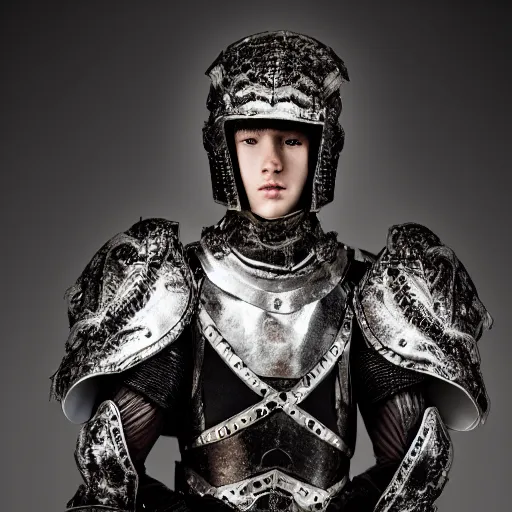 Prompt: a portrait of a beautiful young male wearing an alexander mcqueen armor made of dark matter, photographed by andrew thomas huang, artistic