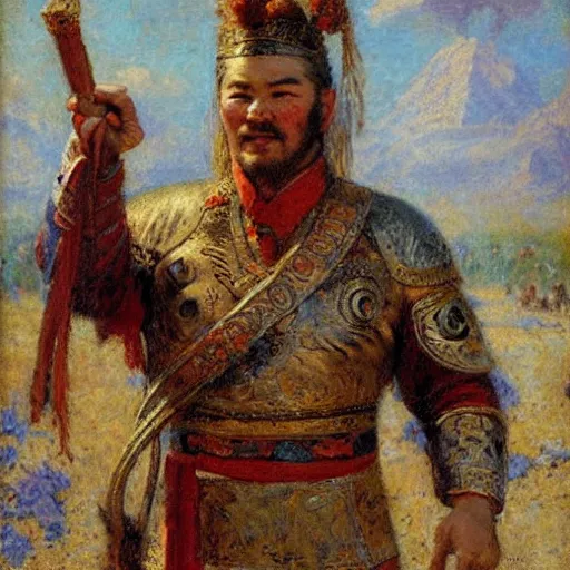 Prompt: ghenghis khan painted by gaston bussiere