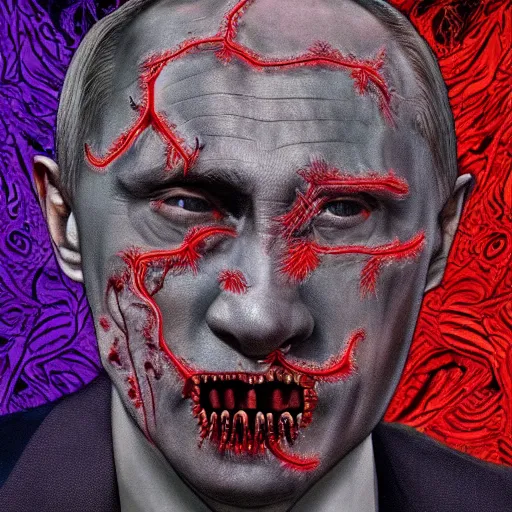 Image similar to vladimir putin became bloody ugly lovecraftian degenerate abomination, photo - realistic, color image, 2 k, highly detailed, bodyhorror, occult art, fractal structure